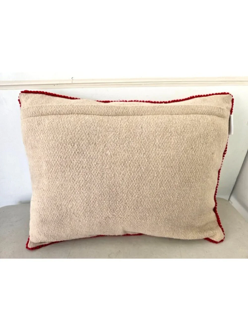 Sincerely Santa Wool Snowman Applique Pillow Cover Rectangle 20x16 Red on Beige